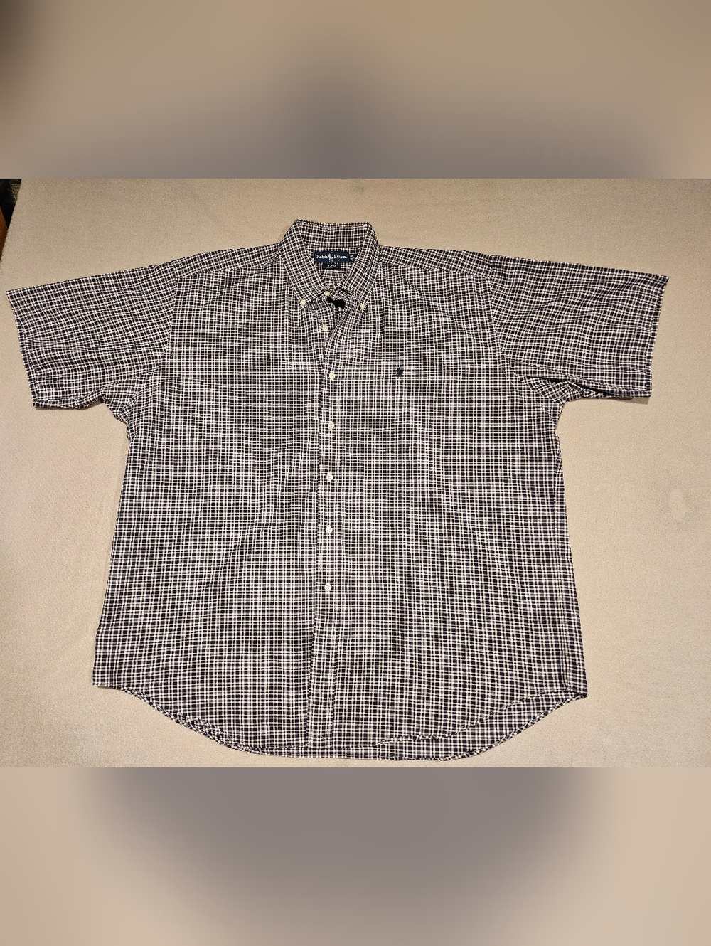 Polo‎ Navy & White Checked Short-Sleeve Button-Down Shirt Size XL